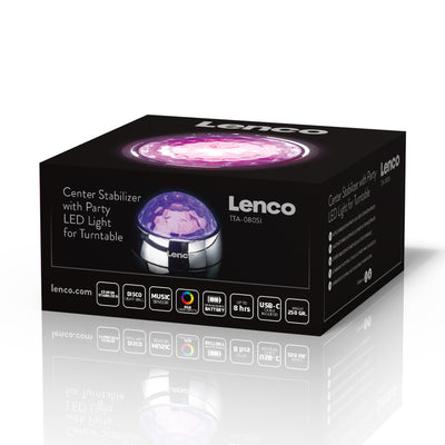 Lenco TTA-080SI - Stabilisateur vinyle avec effets lumineux RGB - Poids de pression pour platine vinyle de 250 g et boule disco en un – Argent