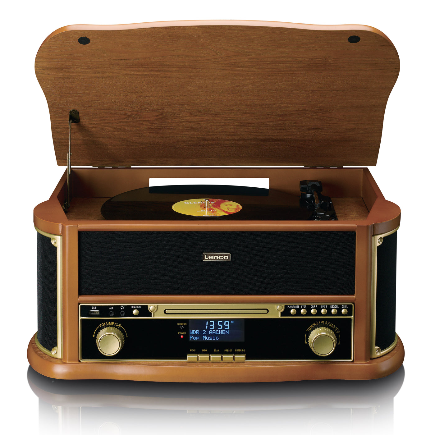 Classic Phono TCD-2571WD - Platine vinyle rétro en bois avec Bluetooth®, radio DAB+/FM, encodage USB, lecteur CD, lecteur de cassette et haut-parleurs intégrés - Bois