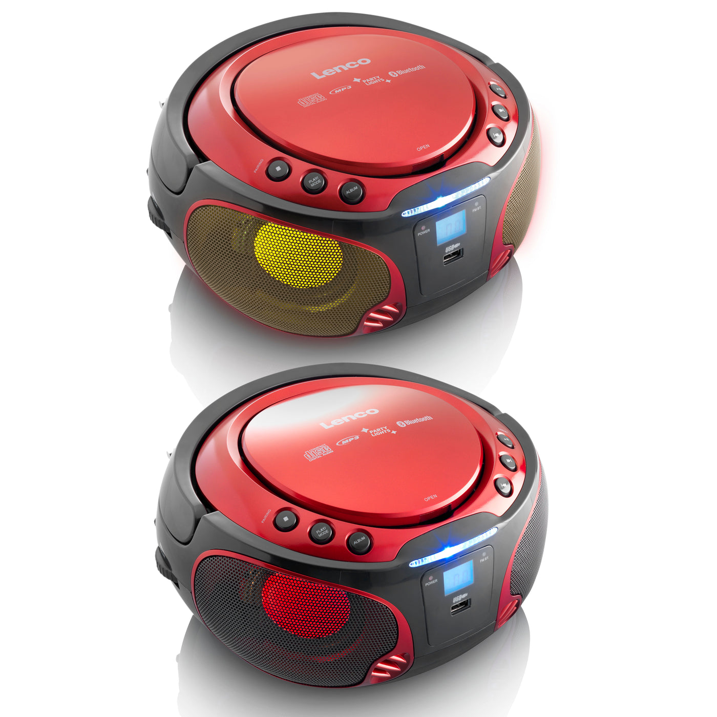 Lenco SCD-550RD - Radio FM et lecteur CD/MP3/USB/Bluetooth® portable avec éclairage LED - Rouge