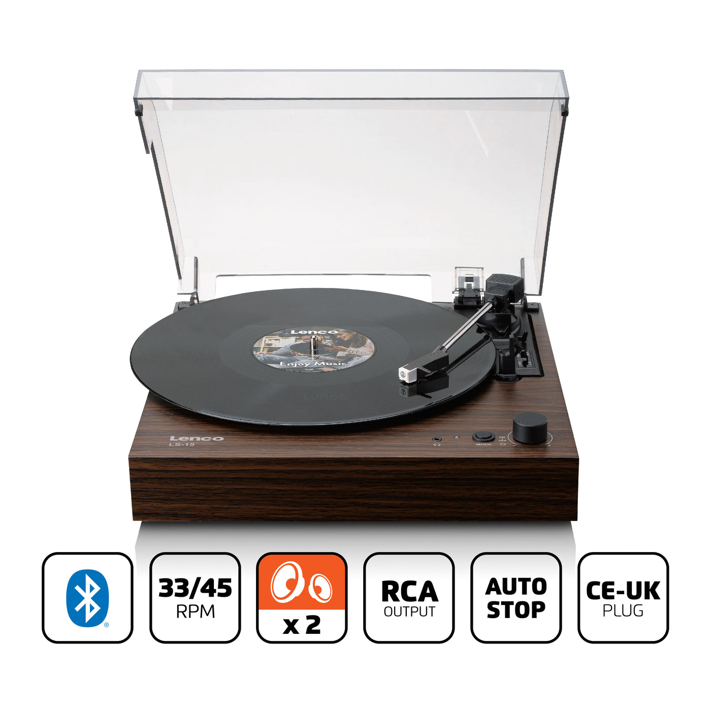 Lenco LS-15WD - Platine vinyle avec Bluetooth®, deux haut-parleurs intégrés et cellule AT3600L - Bois