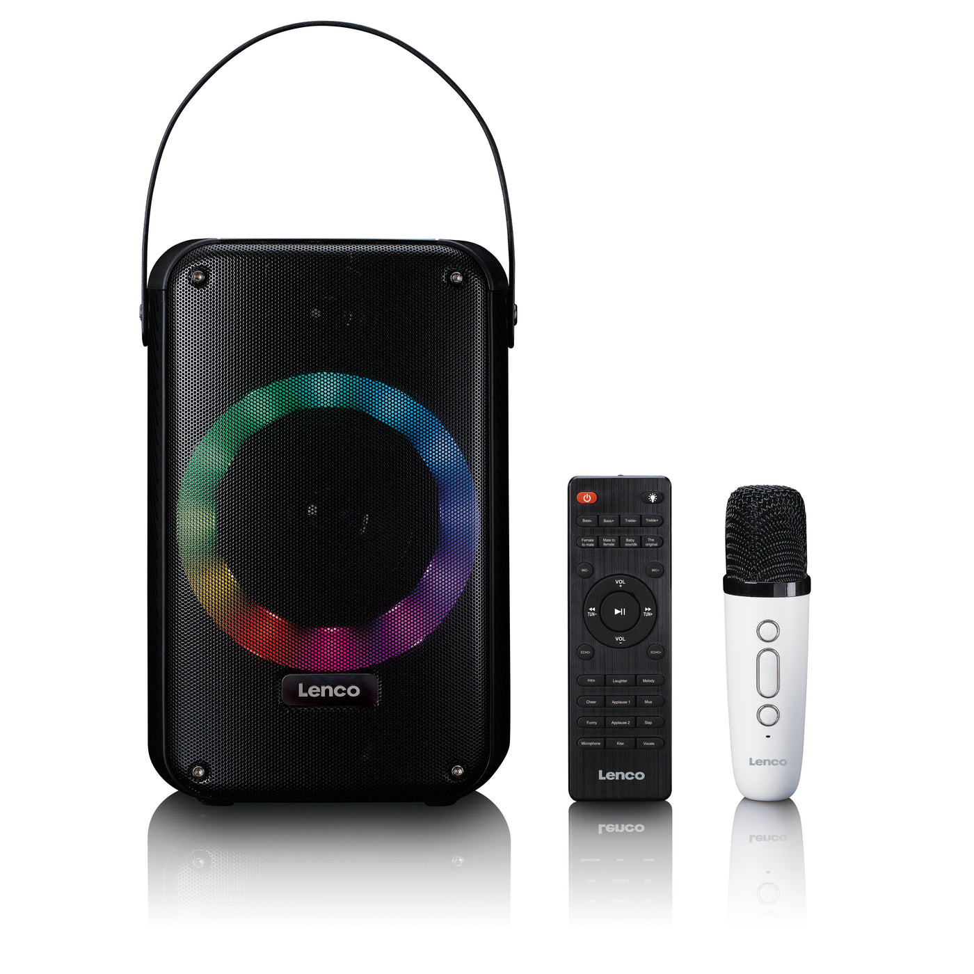 LENCO BTC-060BK - Ensemble de karaoké avec Bluetooth®, batterie rechargeable, microphone karaoké sans fil et éclairage LED disco - Noir