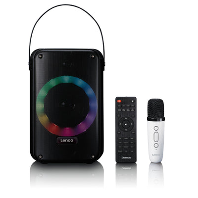 LENCO BTC-060BK - Ensemble de karaoké avec Bluetooth®, batterie rechargeable, microphone karaoké sans fil et éclairage LED disco - Noir