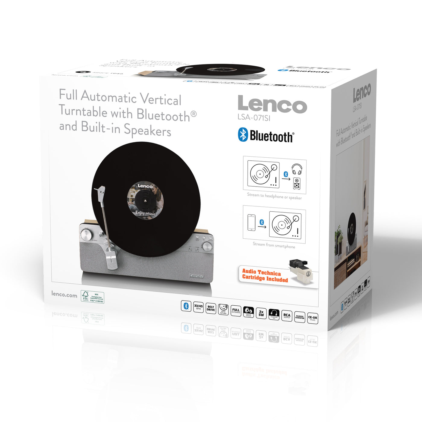 Lenco LSA-071SI - Platine vinyle verticale entièrement automatique avec haut-parleurs intégrés et Bluetooth® - Argent