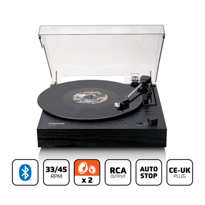 Lenco LS-15BK - Platine vinyle avec Bluetooth®, deux haut-parleurs intégrés et cellule AT3600L - Noir