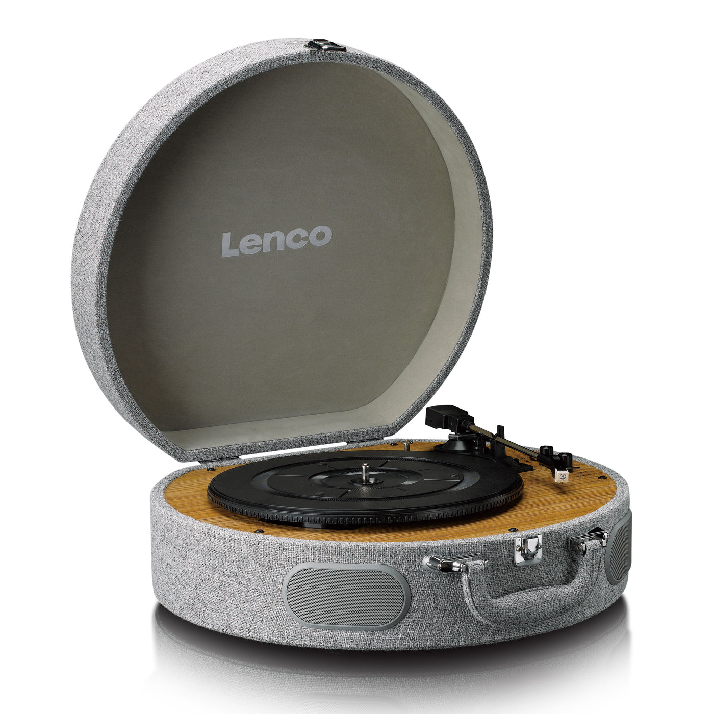 Lenco LS-66GY - Platine vinyle rétro en bois avec haut-parleurs intégrés, Bluetooth® et cellule AT3600L - Gris