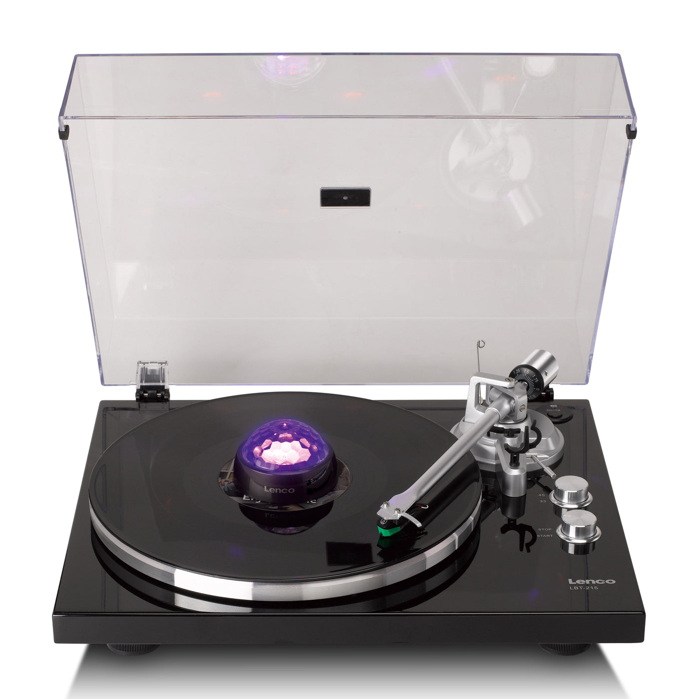 Lenco TTA-180TN - Stabilisateur vinyle avec effets lumineux RGB - Poids de pression pour platine vinyle de 250 g et boule disco en un – Titane