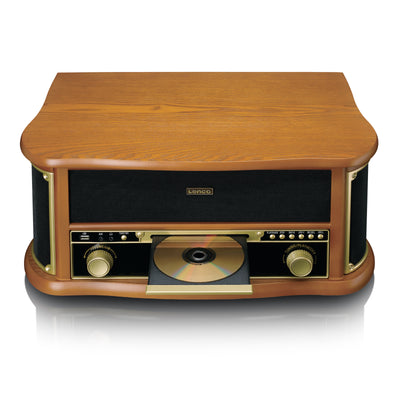 Classic Phono TCD-2571WD - Platine vinyle rétro en bois avec Bluetooth®, radio DAB+/FM, encodage USB, lecteur CD, lecteur de cassette et haut-parleurs intégrés - Bois