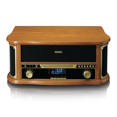 Classic Phono TCD-2571WD - Platine vinyle rétro en bois avec Bluetooth®, radio DAB+/FM, encodage USB, lecteur CD, lecteur de cassette et haut-parleurs intégrés - Bois