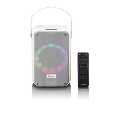 LENCO BTC-060WH - Ensemble de karaoké avec Bluetooth®, batterie rechargeable, microphone karaoké sans fil et éclairage LED disco - Blanc