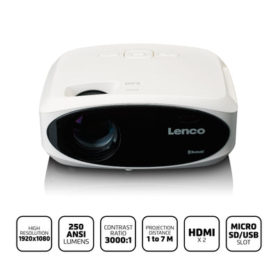 Lenco LPJ-900WH - Projecteur Full HD, lumineux et net avec 250 Lumens, 510cm de projection - Blanc