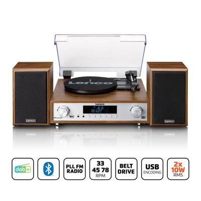 Lenco MC-160WD - Ensemble stéréo HiFi avec platine vinyle, radio DAB+/FM et Bluetooth® - Bois