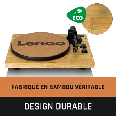 Lenco LBT-335BA - Platine vinyle avec Bluetooth®, boîtier en véritable bambou et cellule Ortofon 2M Red