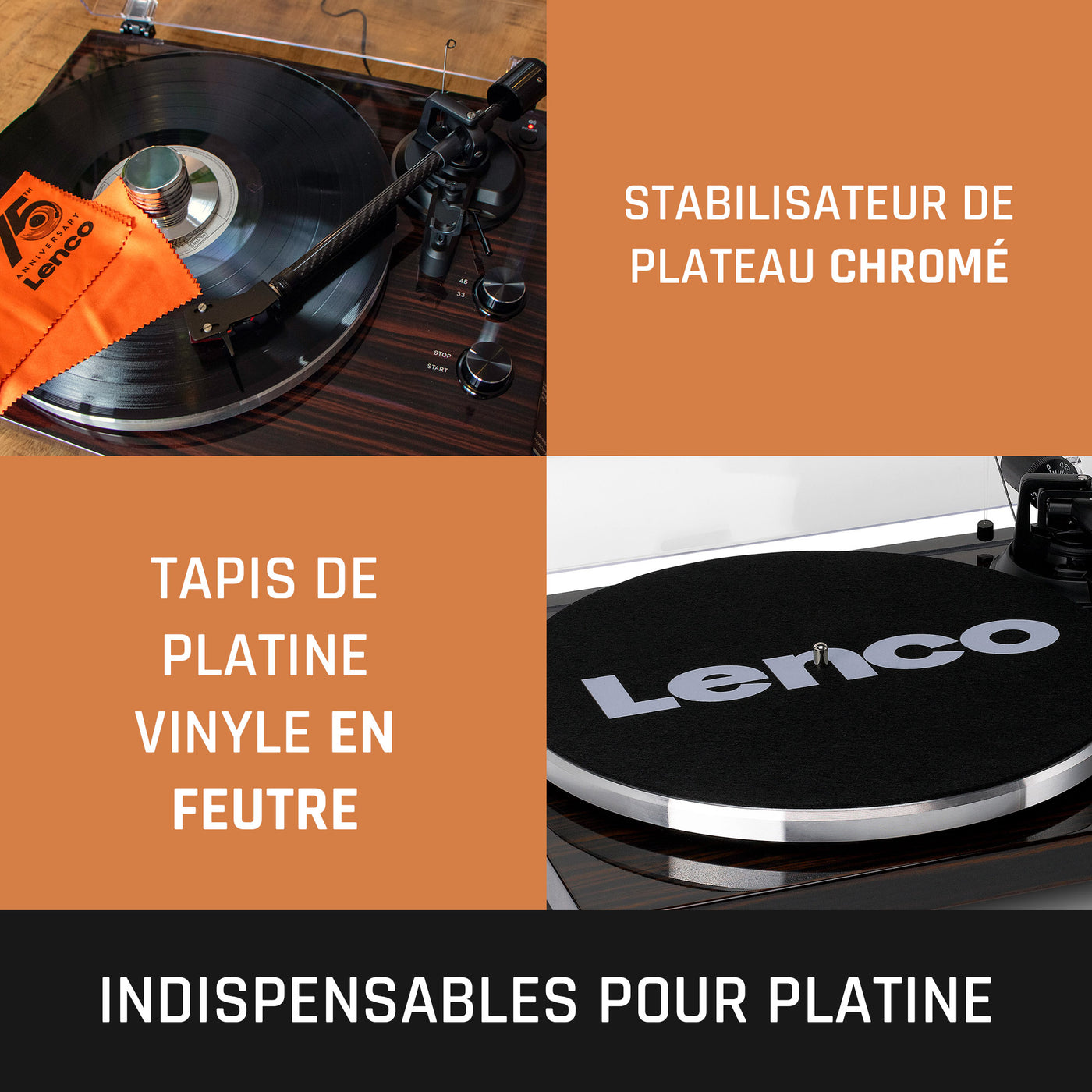 Lenco LBT-345WA - Platine vinyle avec Bluetooth® et cellule Ortofon 2M Red, stabilisateur de plateau chromé inclus - Noyer