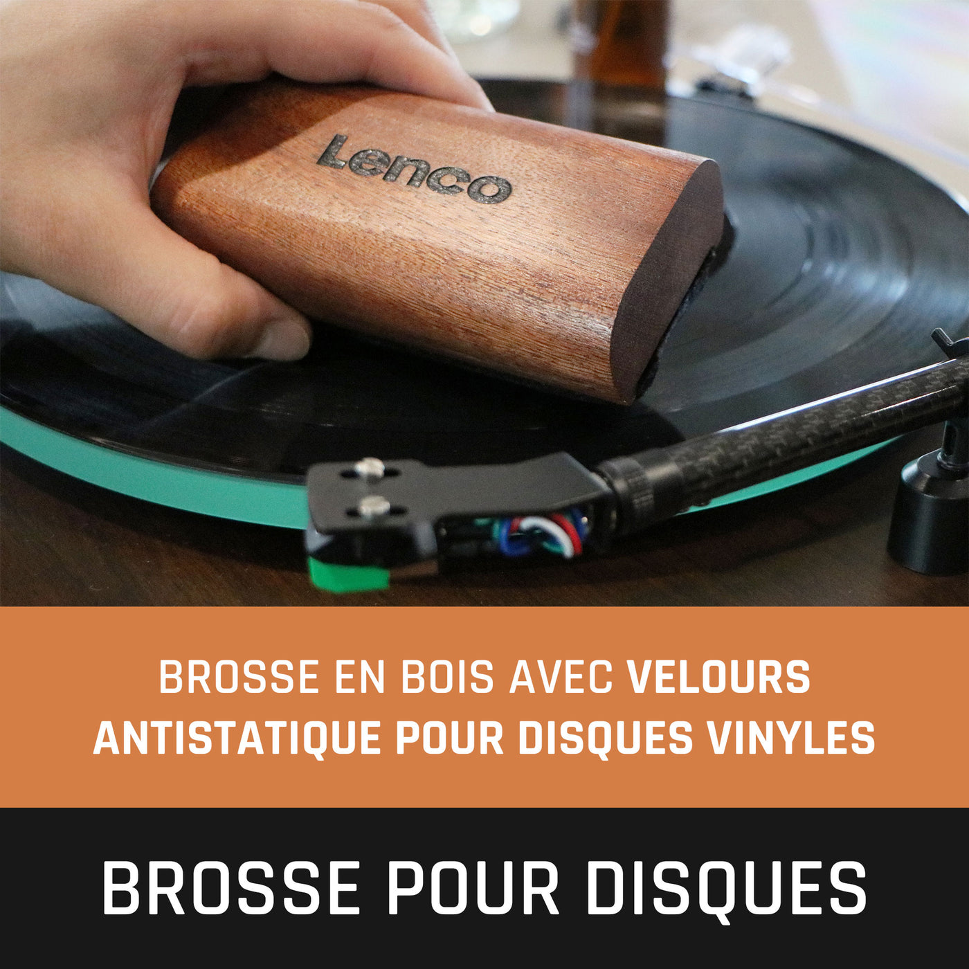 LENCO TTA-6IN1 - Set d'accessoires 6-en-1 pour platine vinyle et kit de luxe pour nettoyer les disques vinyles - Bois haut de gamme