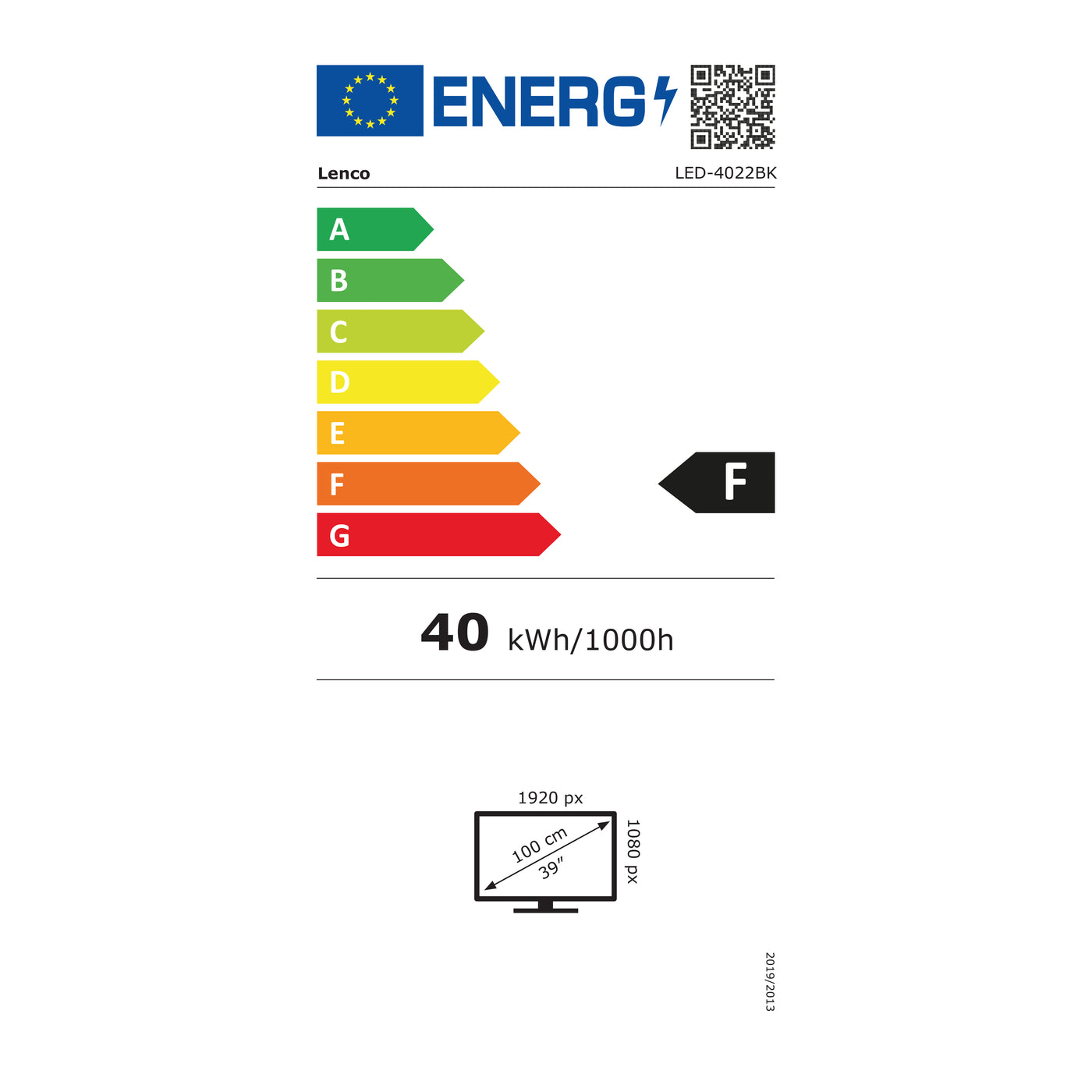 Lenco LED-4022BK TÉLÉVISEUR LED FULL HD - 40 inch - DVB T2 - USB - HDMI