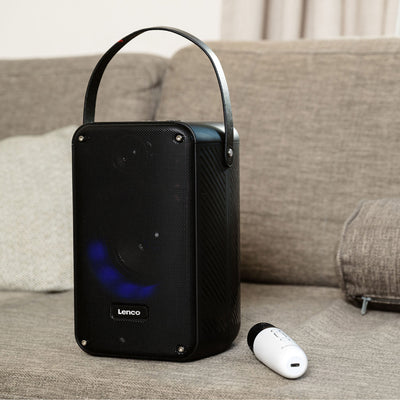 LENCO BTC-060BK - Ensemble de karaoké avec Bluetooth®, batterie rechargeable, microphone karaoké sans fil et éclairage LED disco - Noir