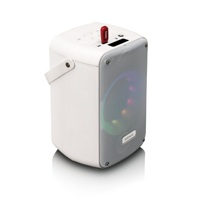 LENCO BTC-060WH - Ensemble de karaoké avec Bluetooth®, batterie rechargeable, microphone karaoké sans fil et éclairage LED disco - Blanc