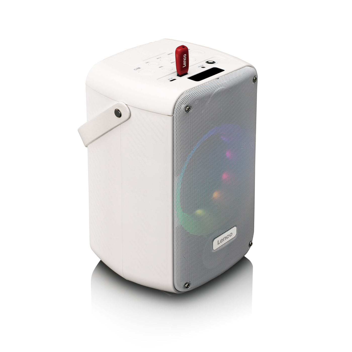 LENCO BTC-060WH - Ensemble de karaoké avec Bluetooth®, batterie rechargeable, microphone karaoké sans fil et éclairage LED disco - Blanc