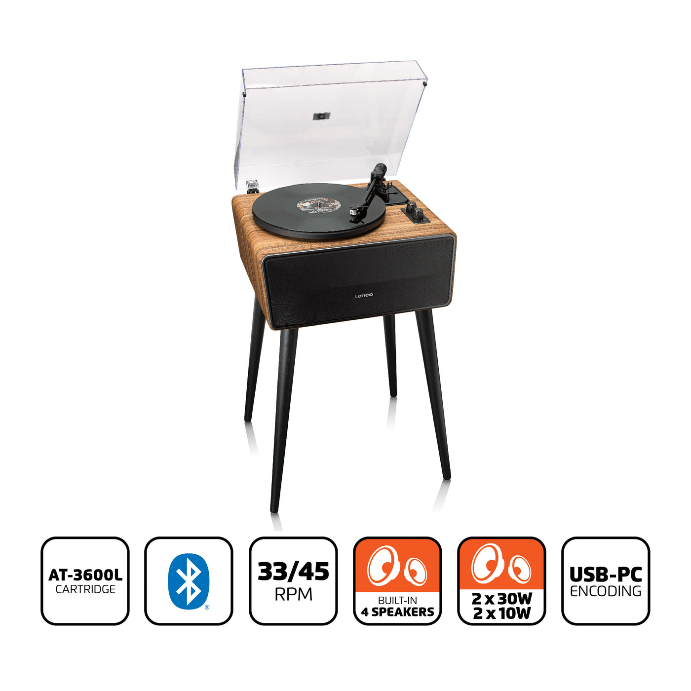 Lenco LS-570OK - Platine vinyle avec haut-parleurs intégrés et Bluetooth® - Platine vinyle sur pieds - Chêne