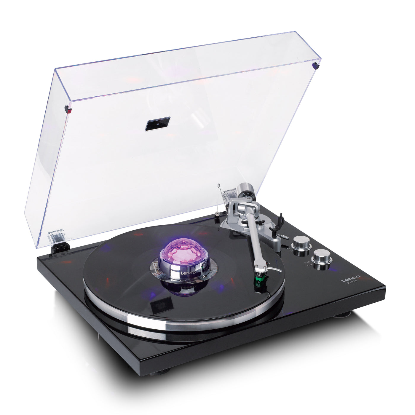 Lenco TTA-080SI - Stabilisateur vinyle avec effets lumineux RGB - Poids de pression pour platine vinyle de 250 g et boule disco en un – Argent