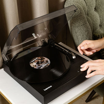 Lenco LS-15BK - Platine vinyle avec Bluetooth®, deux haut-parleurs intégrés et cellule AT3600L - Noir