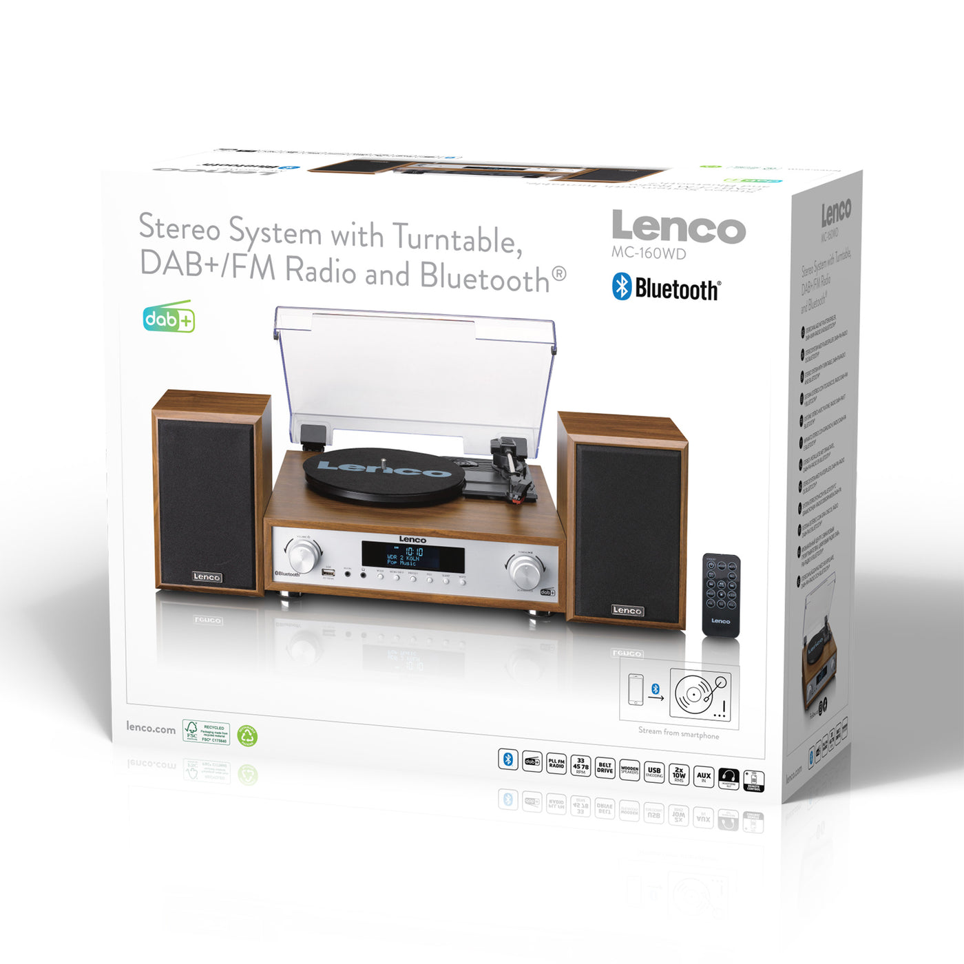 Lenco MC-160WD - Ensemble stéréo HiFi avec platine vinyle, radio DAB+/FM et Bluetooth® - Bois