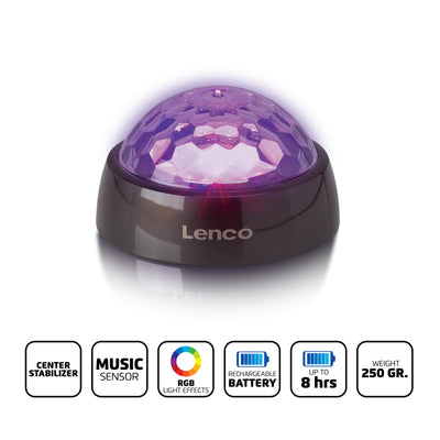 Lenco TTA-180TN - Stabilisateur vinyle avec effets lumineux RGB - Poids de pression pour platine vinyle de 250 g et boule disco en un – Titane