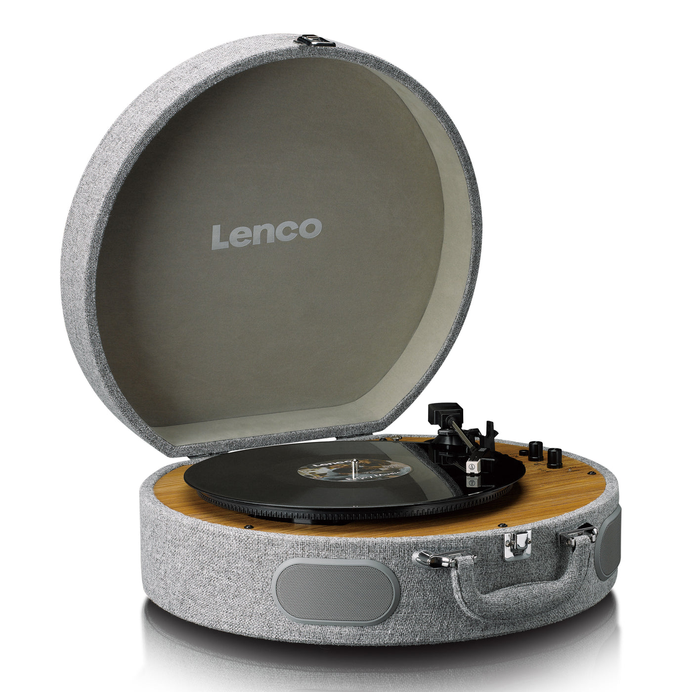 Lenco LS-66GY - Platine vinyle rétro en bois avec haut-parleurs intégrés, Bluetooth® et cellule AT3600L - Gris