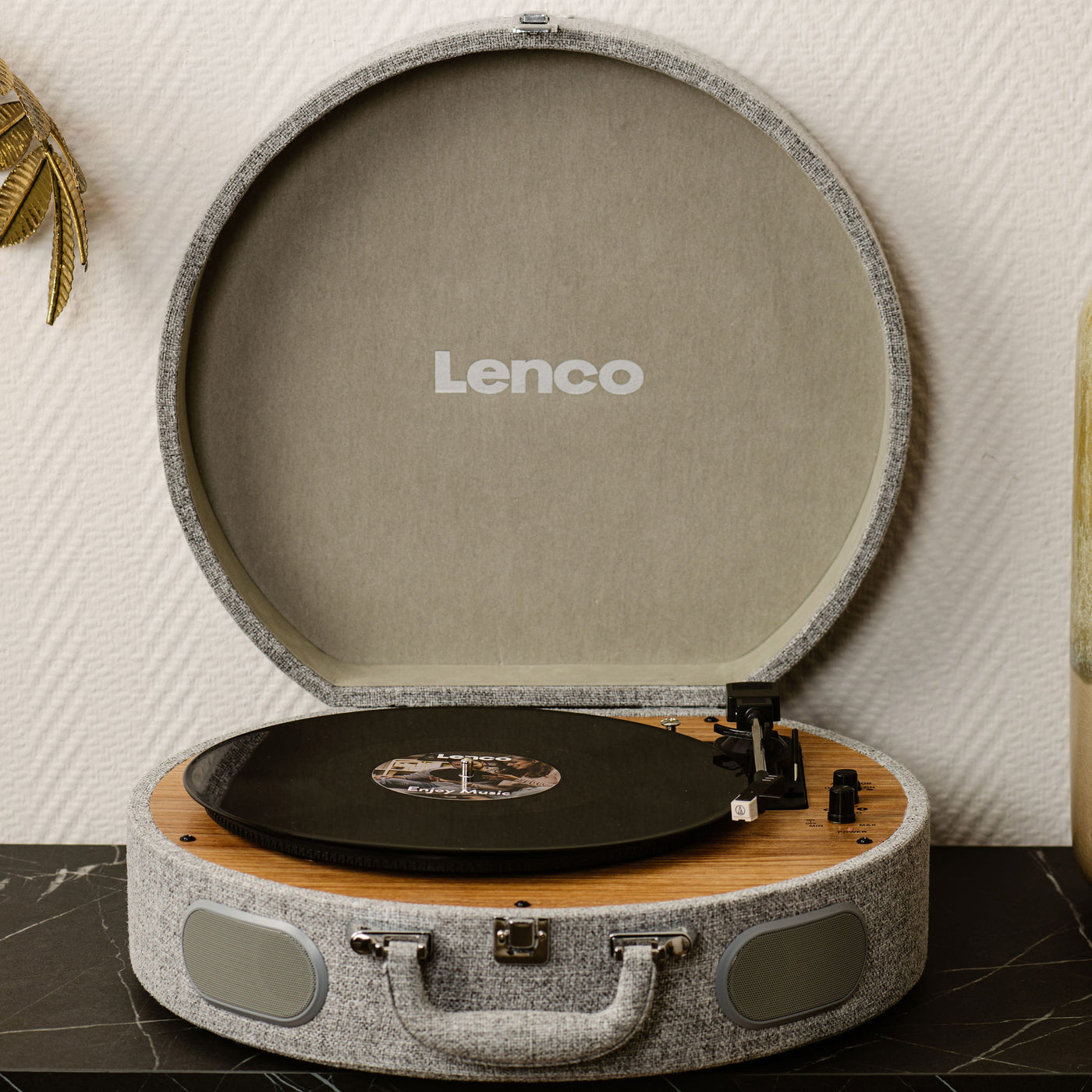 Lenco LS-66GY - Platine vinyle rétro en bois avec haut-parleurs intégrés, Bluetooth® et cellule AT3600L - Gris