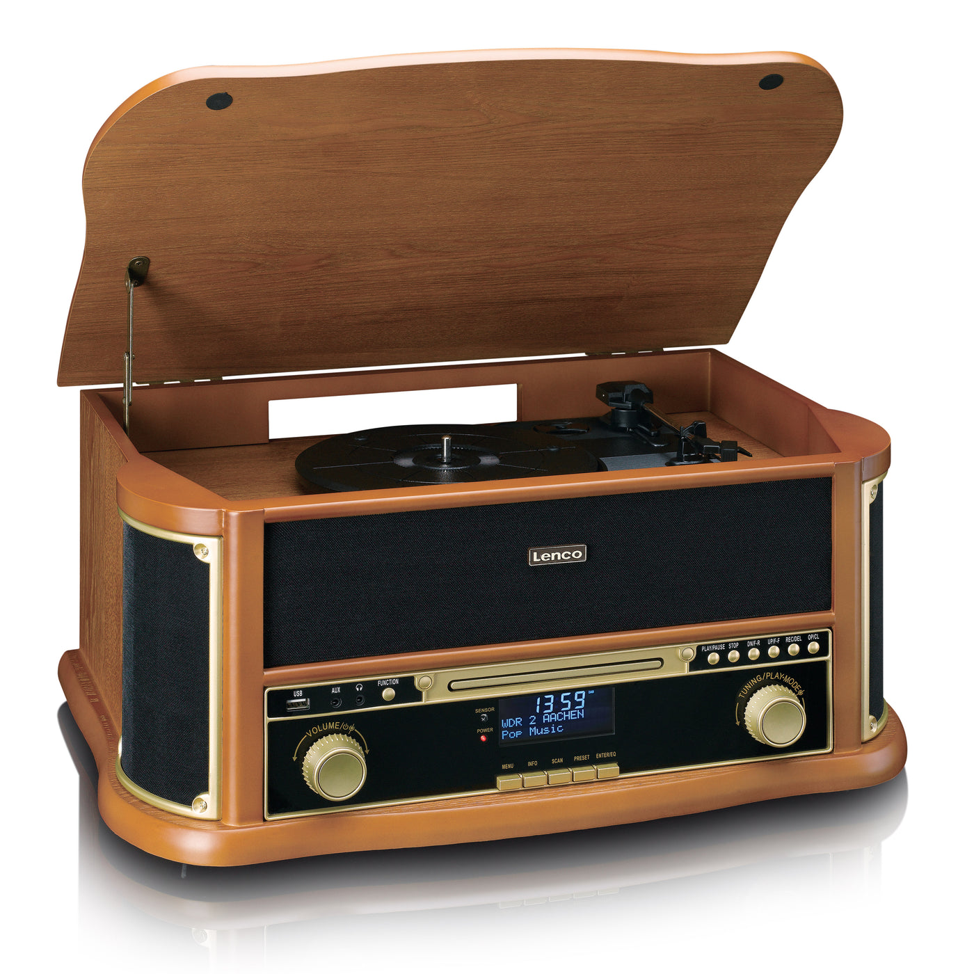 Classic Phono TCD-2571WD - Platine vinyle rétro en bois avec Bluetooth®, radio DAB+/FM, encodage USB, lecteur CD, lecteur de cassette et haut-parleurs intégrés - Bois